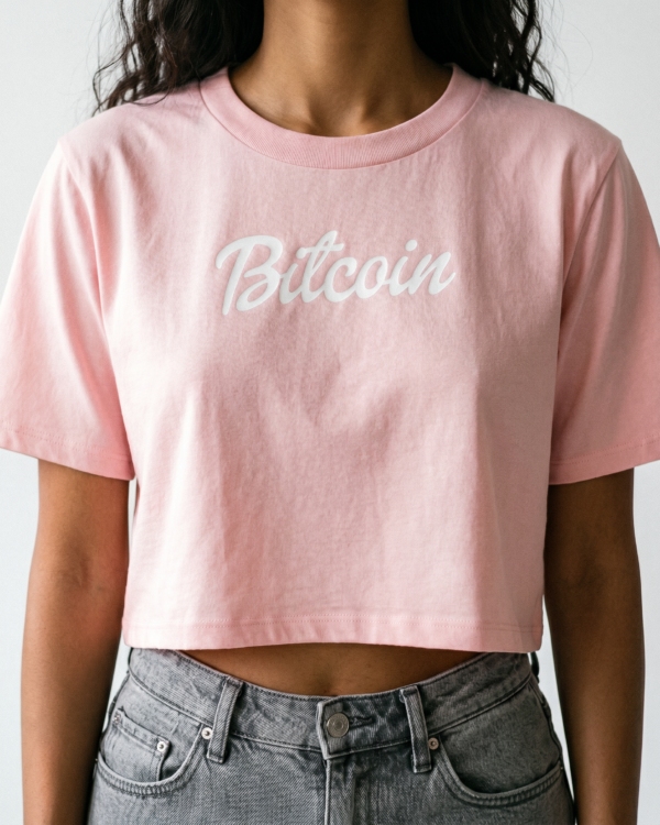 Crop Top mujer Bitcoin Barbie Nakamoto rosa - Bitnaria