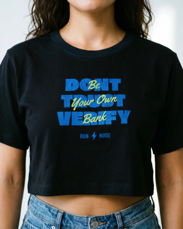 Crop top mujer bitcoin be your own bank negra - Bitnaria