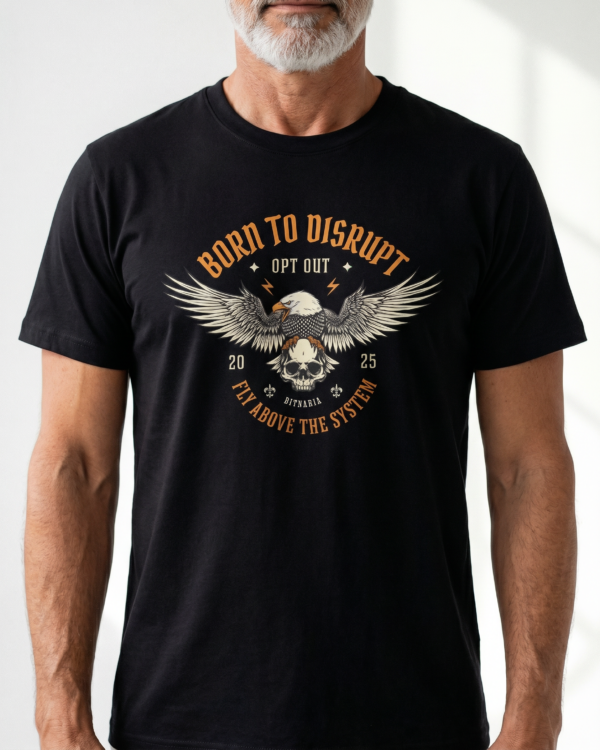 Remera bitcoin opt out negra con diseño águila - Bitnaria