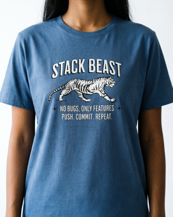 Remera Básica cripto The Stack Beast azul con diseño tigre - Bitnaria